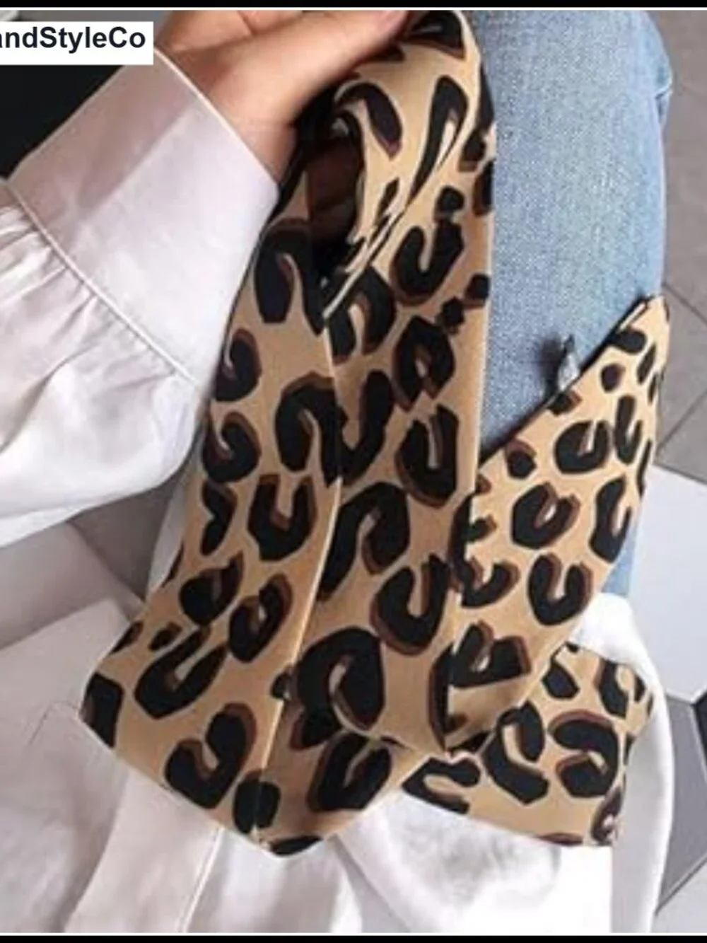 2Pcs Leopard Skinny Scarf Neck Tie Hairband Purse Decor Silk Feeling